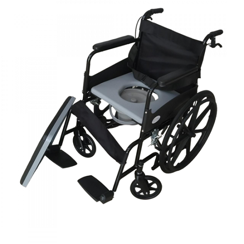 Folding Commode Wheelchair with Attendant Brakes & Safety Belt