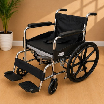 Folding Chrome Polished Commode Wheelchair with Sefty Belt