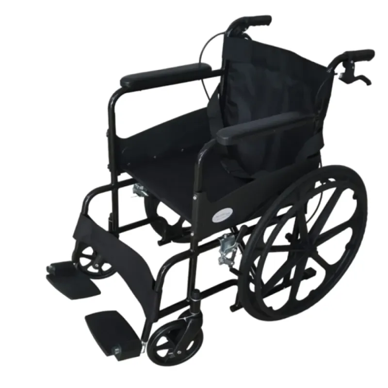 Folding Powder Coated Wheelchair with Attendant Brakes